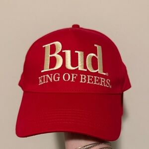 Budweiser Red Hat with Gold Embroidery